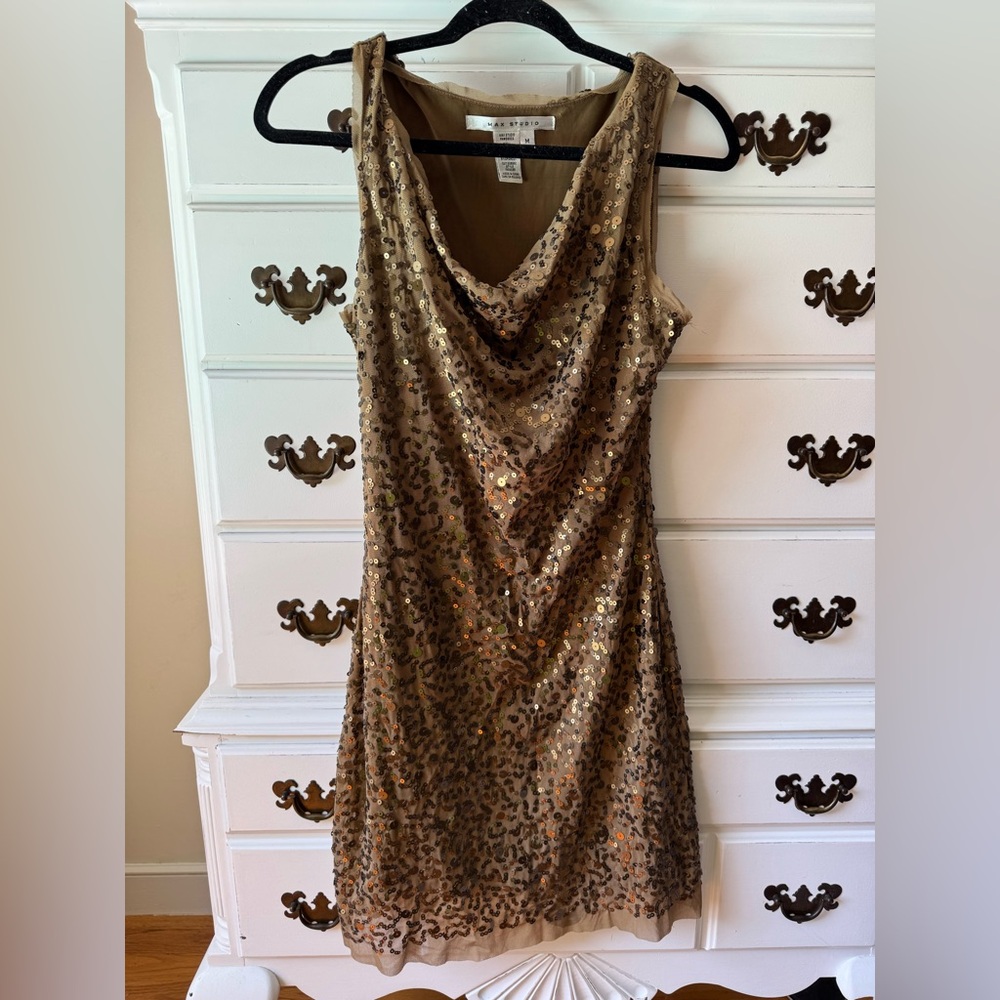 Max Studio Gold Sequin Backless Dress